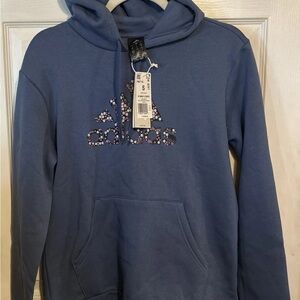 Adidas Women's Blue Hoodie with Graphic Logo